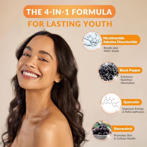 ملحق NAD Liposomal - 1500mg NAD+ قطرة سائلة للنساء والرجال النيكوتيناميد الريبوسيد كلوريد ومجمع ريسفيراترول - التجديد الخلوي ، الدعم المضاد للشيخوخة - 30 حصص (2 أوقية) in Kuwait