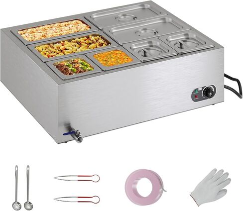 Jocisland 8-Pan Commercial Food Warmer, 48QT Electric Steam Table, 1200W Stainless Steel with Temp Control, Lid & Food Tongs for Catering and Parties, 110V in Kuwait
