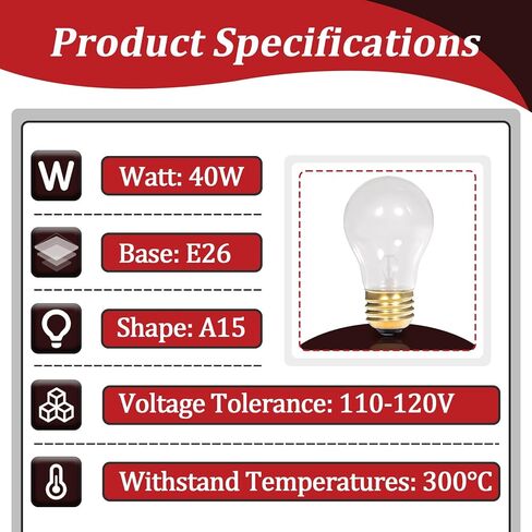 10 قطع من مصابيح الحرارة 02.30.265 المتوافقة مع جهاز تسخين الطعام Hatco، قاعدة E26 بقدرة 40 وات، لمبة المصباح الحراري لتدفئة الطعام، مقاومة لدرجة الحرارة العالية، أرقام بديلة 02.30.265.00 in Kuwait