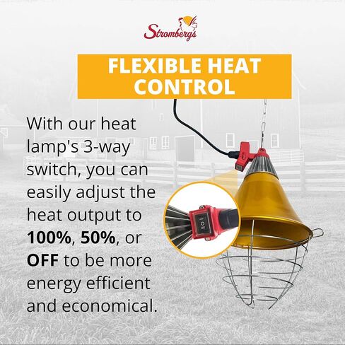 Stromberg's Heat Lamp with Safety Switch, Stainless Steel, Chicken Coop, Reptiles, Piglets, Infrared Light, Baby Lambs, Baby Goats, Newborn Livestock, Puppies, 250W, 6.5 Foot Cord in Kuwait