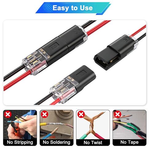 40PCS Solderless Wire Connectors 2 Pin, Quick Splice Low Voltage Connectors with Locking Buckle, 22-18 AWG No Strip Push-in Terminal Block for LED Strip Lights, Automotive, Speaker, 12V 24V DC in Saudi Arabia