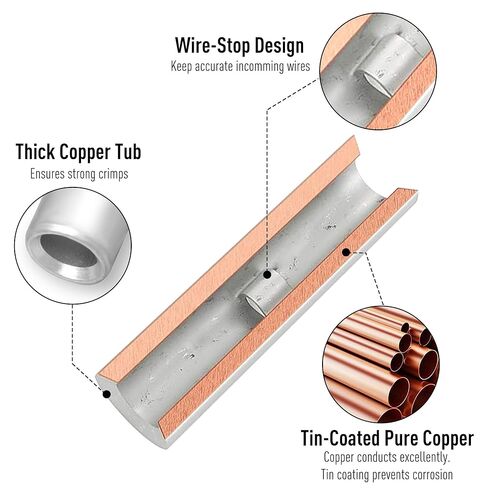 Kuject Non Insulated Butt Connectors 22-6 AWG, 200PCS Uninsulated Wiring Crimps Terminals Kit, Tinned Pure Copper Wire Butt Splice Connectors for Electrical DIY in Kuwait