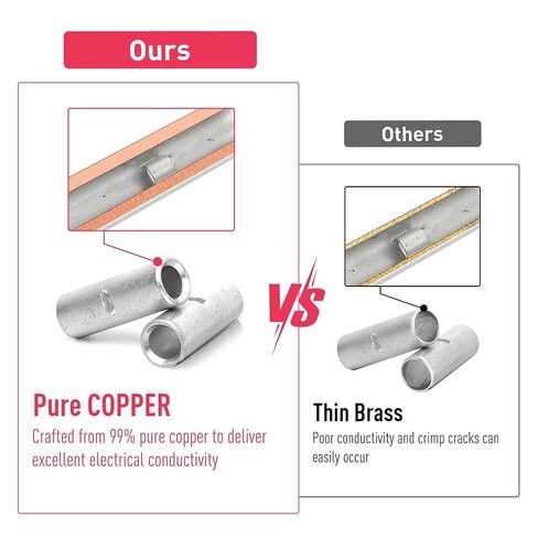 Kuject Non Insulated Butt Connectors 22-6 AWG, 200PCS Uninsulated Wiring Crimps Terminals Kit, Tinned Pure Copper Wire Butt Splice Connectors for Electrical DIY in Kuwait