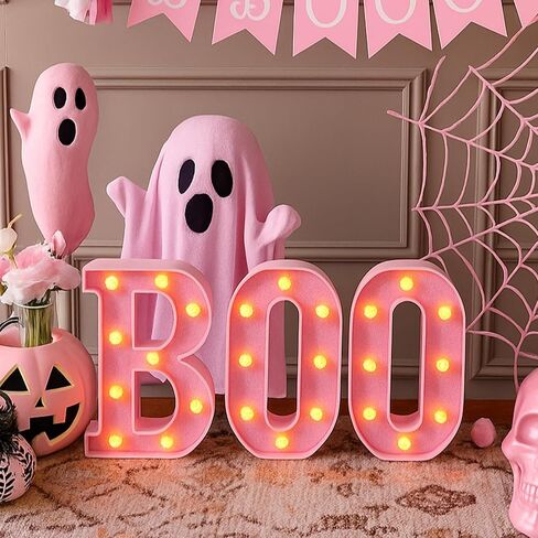 Baquler 3 Pcs Halloween Boo Decorations Light up Boo Sign Marquee LED Letters Lights Decor for Halloween Outdoor Home Room Kitchen Fireplace Tabletop Party Supplies (Black) in Saudi Arabia