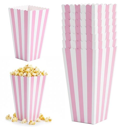 24 Pack Pink Popcorn Boxes | Striped Pink and White Popcorn Containers | for Movie Night, Party Favors in Saudi Arabia