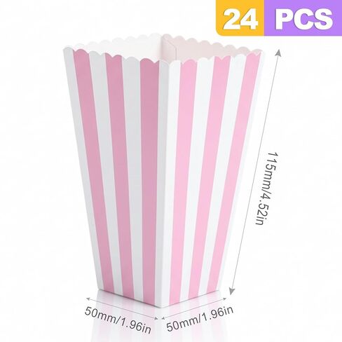 24 Pack Pink Popcorn Boxes | Striped Pink and White Popcorn Containers | for Movie Night, Party Favors in Saudi Arabia