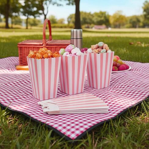 24 Pack Pink Popcorn Boxes | Striped Pink and White Popcorn Containers | for Movie Night, Party Favors in Saudi Arabia