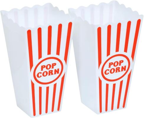 Set of 7 Popcorn Containers Red & White Striped Retro Style Reusable Open Top Buckets Scooper Classic Bowls Tubs Boxes Movie Night Party in Saudi Arabia