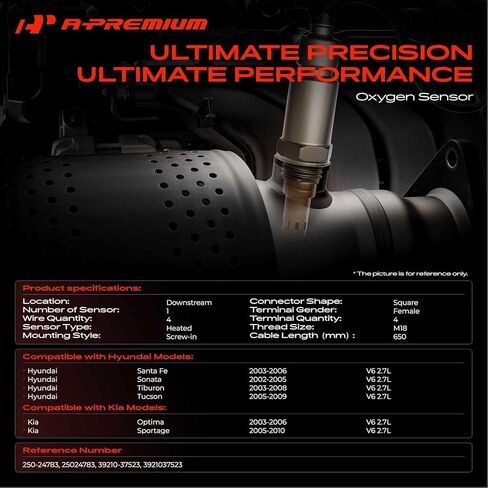 A-Premium O2 Oxygen Sensor Compatible with Hyundai Santa Fe 2003-2006, Sonata 2002-2005, Tiburon 2003-2008, Tucson 2005-2009 & Kia Optima, Sprotage, V6 2.7L, Replace# 39210-37523, 3921037523 in Kuwait