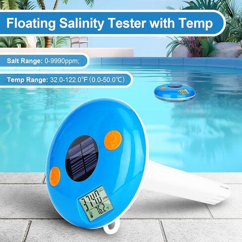 Pool Salt Tester | Floating Salinity Meter - Salt Test for Saltwater Pool, Digital Temperature Salinity Level Tester, YINMIK Pool Thermometer with Solar Rechargeable | IPX8 Waterproof in Saudi Arabia