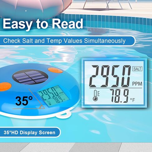 Pool Salt Tester | Floating Salinity Meter - Salt Test for Saltwater Pool, Digital Temperature Salinity Level Tester, YINMIK Pool Thermometer with Solar Rechargeable | IPX8 Waterproof in Saudi Arabia