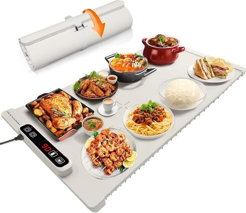 بساط تسخين الطعام - صينية تسخين الطعام الكهربائية (24 بوصة × 15 بوصة)، تسخين سريع لكامل السطح، قفل أمان للأطفال، سخان طعام محمول ومتعدد الاستخدامات لسطح الطاولة، مثالي للتجمعات والحفلات والاستخدام اليومي in Kuwait