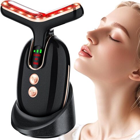 مدلك الوجه متعدد الوظائف 7 في 1، العلاج بالضوء الأحمر للوجه مع 7 أوضاع، جهاز شد الوجه، مدلك الوجه المحمول للتجاعيد والرقبة والعناية بالبشرة - وردي in Kuwait