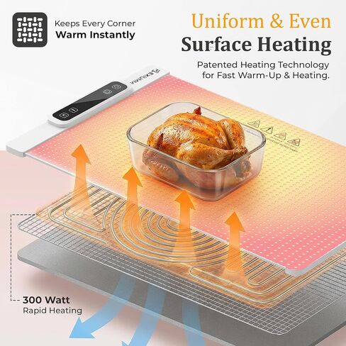 بساط تسخين الطعام - صينية تسخين الطعام الكهربائية (24 بوصة × 15 بوصة)، تسخين سريع لكامل السطح، قفل أمان للأطفال، سخان طعام محمول ومتعدد الاستخدامات لسطح الطاولة، مثالي للتجمعات والحفلات والاستخدام اليومي in Kuwait