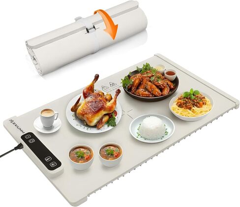 بساط تسخين الطعام - صينية تسخين الطعام الكهربائية (24 بوصة × 15 بوصة)، تسخين سريع لكامل السطح، قفل أمان للأطفال، سخان طعام محمول ومتعدد الاستخدامات لسطح الطاولة، مثالي للتجمعات والحفلات والاستخدام اليومي in Kuwait