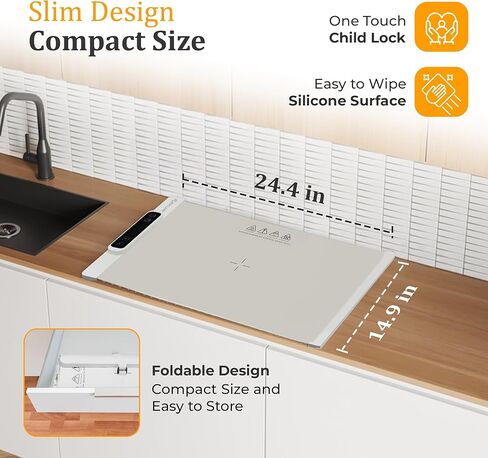 بساط تسخين الطعام - صينية تسخين الطعام الكهربائية (24 بوصة × 15 بوصة)، تسخين سريع لكامل السطح، قفل أمان للأطفال، سخان طعام محمول ومتعدد الاستخدامات لسطح الطاولة، مثالي للتجمعات والحفلات والاستخدام اليومي in Kuwait