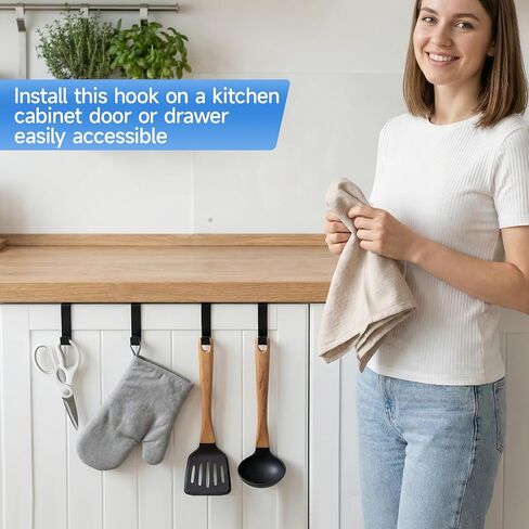 8 قطع خطافات معدنية سوداء على شكل حرف J، شديدة التحمل فوق باب الخزانة، خطافات مفردة لإكليل المطبخ، خطافات المطبخ فوق الخزانات لتعليق معطف المناشف، منظم تخزين موفر in Kuwait