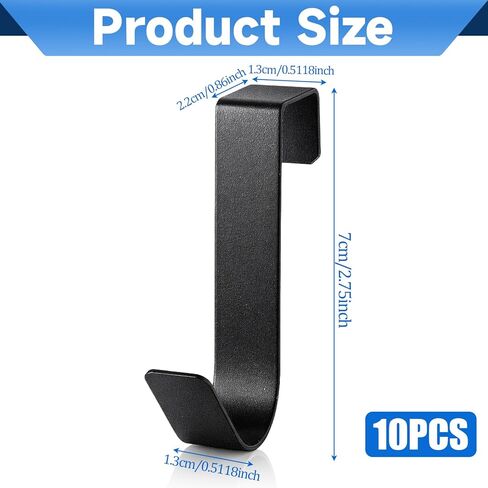 8 قطع خطافات معدنية سوداء على شكل حرف J، شديدة التحمل فوق باب الخزانة، خطافات مفردة لإكليل المطبخ، خطافات المطبخ فوق الخزانات لتعليق معطف المناشف، منظم تخزين موفر in Kuwait