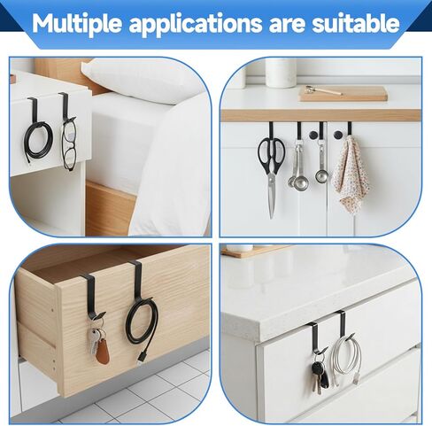 8 قطع خطافات معدنية سوداء على شكل حرف J، شديدة التحمل فوق باب الخزانة، خطافات مفردة لإكليل المطبخ، خطافات المطبخ فوق الخزانات لتعليق معطف المناشف، منظم تخزين موفر in Kuwait