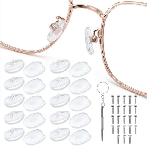 10 Pairs Eyeglasses Nose Pads - Silicone Screw-in Ultra-Thin D-Shaped Pads, Anti-Slip Comfort Fit Nosepads for Optical Glasses & Sunglasses, Includes 3-in-1 Mini Screwdriver (Clear) in Saudi Arabia