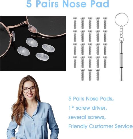 10 Pairs Eyeglasses Nose Pads - Silicone Screw-in Ultra-Thin D-Shaped Pads, Anti-Slip Comfort Fit Nosepads for Optical Glasses & Sunglasses, Includes 3-in-1 Mini Screwdriver (Clear) in Saudi Arabia