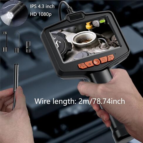 4.3" Handhold Endoscope Camera with 8Leds Light 1080P HD Borescope Tools Semi-Rigid Snake Car Inspection Camera IP67 Waterproof(10m,Dual Lens) in Saudi Arabia