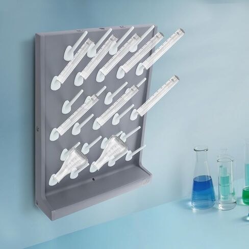 رف تجفيف المختبر مع خرطوم تصريف، أنبوب اختبار مزدوج الجوانب 54 ربطًا ورف تجفيف الأكواب، رف تنقيط من البولي بروبيلين مثبت على الحائط لمختبر الكيمياء وفصول العلوم - 27 أوتاد لكل جانب in Kuwait