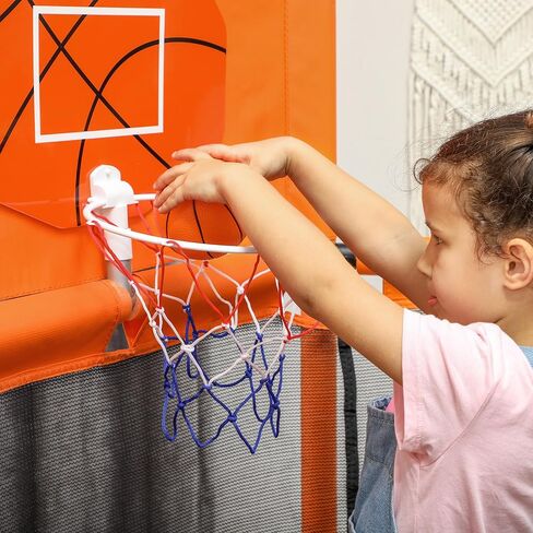 Qaba 48" Trampoline for Kids, Toddler Trampoline with Safety Enclosure Net, Basketball Hoop, Mini Trampoline Indoor Outdoor for Ages 3-6, Gifts for Boys & Girls, Orange in Saudi Arabia