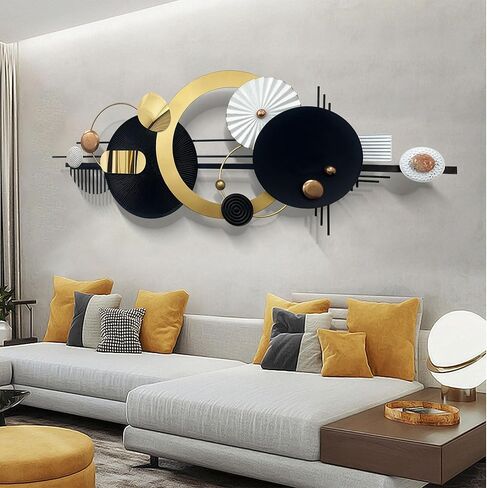 فن الجدار ، منحوتات جدار معدني دائري هندسي حديث ، 58 "× 18" كبيرة أسود ثلاثي الأبعاد الجدار المعدني المنحوتات المعلقة لغرفة غرفة الطعام غرفة المعيشة ، ديكور المنزل لغرفة نوم الشقة in Kuwait