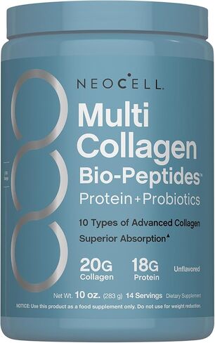 NeoCell Multi Collagen Bio-Peptides Powder | 22oz | Advanced with Hyaluronic Acid and Vitamin C | 10 Super Types of Collagen | Superior Absorption | Grassfed Protein Supplement | in Kuwait