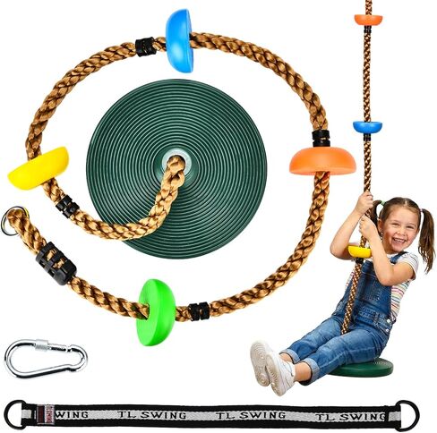 HeyZoo Tree Swing for Kids 330LB Capacity, Climbing Rope with Platforms and Disc Swing Seat Set Outdoor Backyard Playground Accessories with Carabiners and Thickened Strap, Green in Kuwait