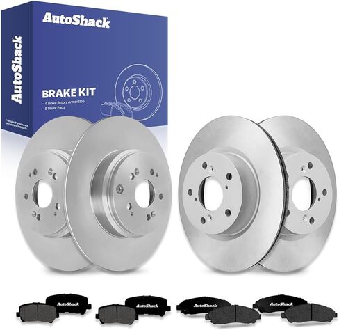 AutoShack Front & Rear Drilled & Slotted Brake Rotors Ceramic Brake Pads | Replacement for 2009-2015 Honda Pilot 2007-2013 Acura MDX 2010-2013 ZDX AWD | E-Coated | 12-PC Brake Kit | ShadowGuard in Kuwait