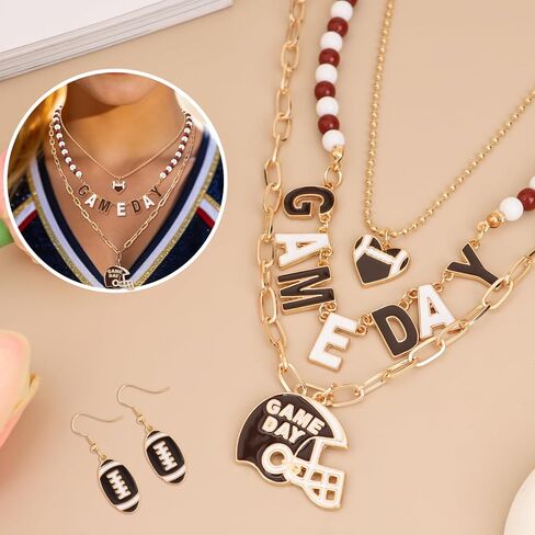Game Day Football Dangle Earrings Gifts for Women, Game Day Outfit for Women, Sports Fans Party Celebration Necklace Accessories, Thoughtful Anniversary Birthday Gifts for Sister Friends Wife in Kuwait