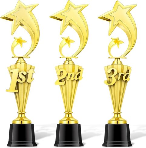 3 Pcs 3rd 2nd 1st Star Trophy Award 15" Gold Plastic Trophy Award for Sports Tournament Funny Prize Cup for Football Soccer Champions Celebrations Ceremony in Saudi Arabia