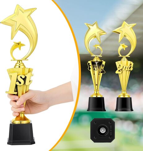 3 Pcs 3rd 2nd 1st Star Trophy Award 15" Gold Plastic Trophy Award for Sports Tournament Funny Prize Cup for Football Soccer Champions Celebrations Ceremony in Saudi Arabia