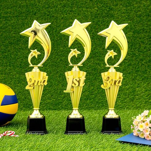 3 Pcs 3rd 2nd 1st Star Trophy Award 15" Gold Plastic Trophy Award for Sports Tournament Funny Prize Cup for Football Soccer Champions Celebrations Ceremony in Saudi Arabia
