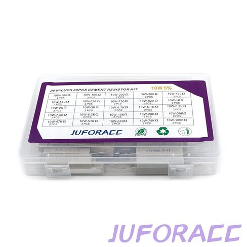 50 قطعة طقم مقاوم أسمنتي سيراميك 10 واط 25 قيمة 100 أوم إلى 100 كيلو أوم Ω ± 5% تحريض سلكي in Kuwait