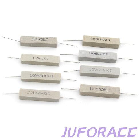 50 قطعة طقم مقاوم أسمنتي سيراميك 10 واط 25 قيمة 100 أوم إلى 100 كيلو أوم Ω ± 5% تحريض سلكي in Kuwait