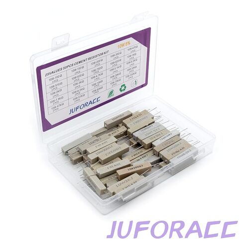 50 قطعة طقم مقاوم أسمنتي سيراميك 10 واط 25 قيمة 100 أوم إلى 100 كيلو أوم Ω ± 5% تحريض سلكي in Kuwait