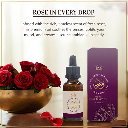 Dukhni Rose Fragrance Oil | 30ml Floral Diffuser Oil for Diffuser & Humidifier | Relaxing Rose Essential Oil for Home Aromatherapy & Room Fragrance | Long-Lasting Aroma, Alcohol -Free in Saudi Arabia