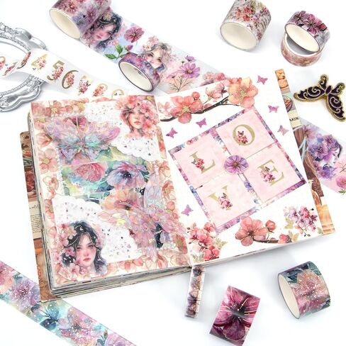 مجموعة Washi Tape Set 12 Rolls - أكثر من 700 PCS Butterfly Stickers ، ملصقات شريط Washi لمستلزمات Scrapbooking ، مستلزمات Journaling Bullet ، Junk Journal ، DIY Crafts Art in Kuwait