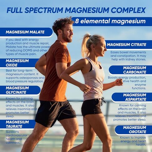 Magnesium Complex, 8 in 1, 1000mg - Glycinate, Citrate, Malate for Easy Absorption, Supports Relaxation, Sleep, Muscle Function & Bone Health, Magnesio Complex for Women, Non-GMO, 180 Capsules in Saudi Arabia