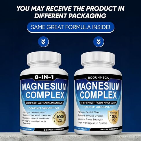 Magnesium Complex, 8 in 1, 1000mg - Glycinate, Citrate, Malate for Easy Absorption, Supports Relaxation, Sleep, Muscle Function & Bone Health, Magnesio Complex for Women, Non-GMO, 180 Capsules in Saudi Arabia