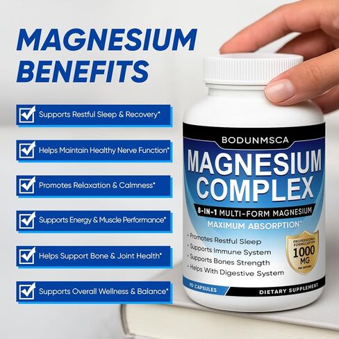 Magnesium Complex, 8 in 1, 1000mg - Glycinate, Citrate, Malate for Easy Absorption, Supports Relaxation, Sleep, Muscle Function & Bone Health, Magnesio Complex for Women, Non-GMO, 180 Capsules in Saudi Arabia
