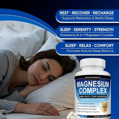 Magnesium Complex, 8 in 1, 1000mg - Glycinate, Citrate, Malate for Easy Absorption, Supports Relaxation, Sleep, Muscle Function & Bone Health, Magnesio Complex for Women, Non-GMO, 180 Capsules in Saudi Arabia