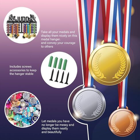 SUPERDANT Sports Medal Hanger Display Sports Medal Holder Award Metal Medal Organizer Ribbon Rack Wall Mounted Race Non-Slip Iron Ribbon Hooks for Athletes Players Gifts in Saudi Arabia