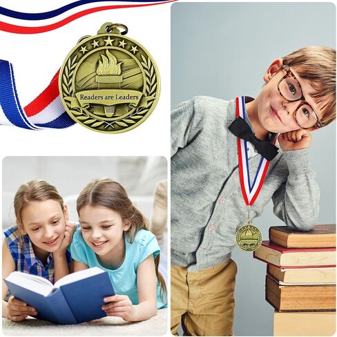 24 قطعة من ميداليات جائزة القراءة مع أشرطة الرقبة، قراء هدايا جائزة الكأس المعدنية هم ميداليات القادة in Saudi Arabia