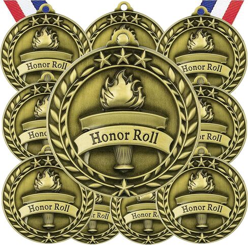 10 قطع من جوائز الميداليات الذهبية من Honor Roll مع أشرطة للرقبة WAMG-998 in Kuwait