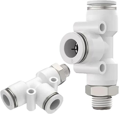 PD White Pneumatic Connector T-type Side Tee Brass Thread PT1/8 "1/4" 3/8 "1/2" M5 PU Pipe Hose 4 6 8 10 12mm 1Pcs(PD8-03) in Saudi Arabia