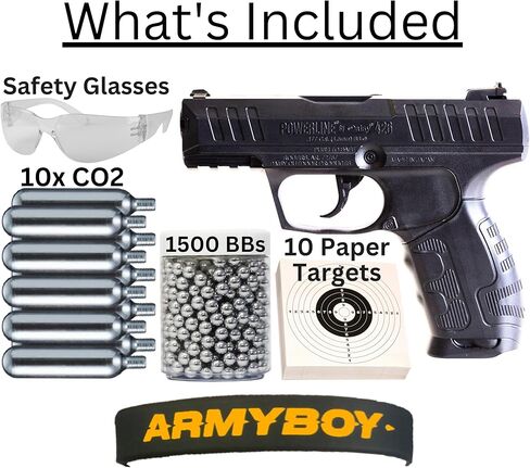 مجموعة ARMYBOY لـ Daisy Powerline Model 426 Air Gun BB Pistol │ .177 Cal BB Gun CO2 نصف تلقائي │ ما يصل إلى 430 إطارًا في الثانية │15 مجلة Rd │ تتضمن المجموعة: BB Gun، BBS، CO2، نظارات أمان سوداء in Saudi Arabia